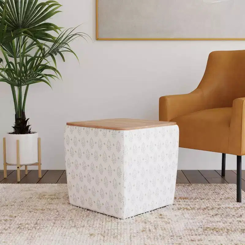 Storage Ottoman with Wood Top