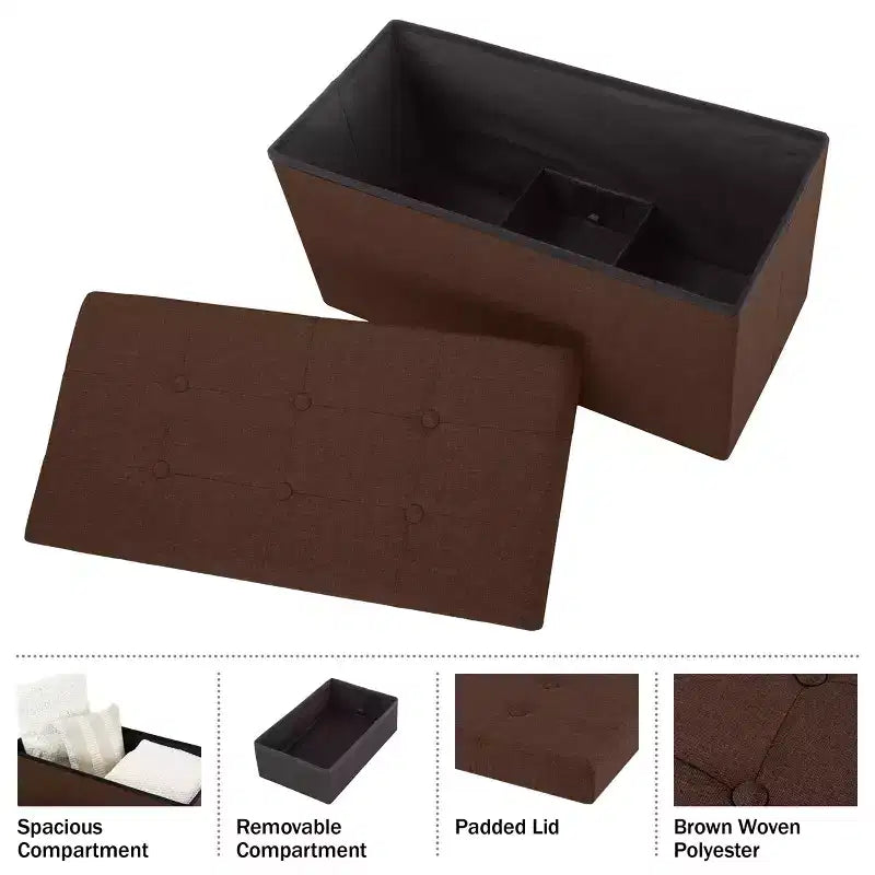 30-Inch Folding Storage Ottoman with Removable Bin