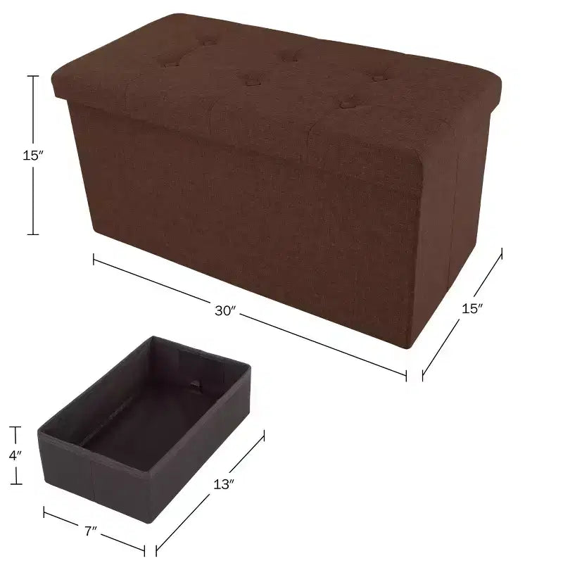 30-Inch Folding Storage Ottoman with Removable Bin