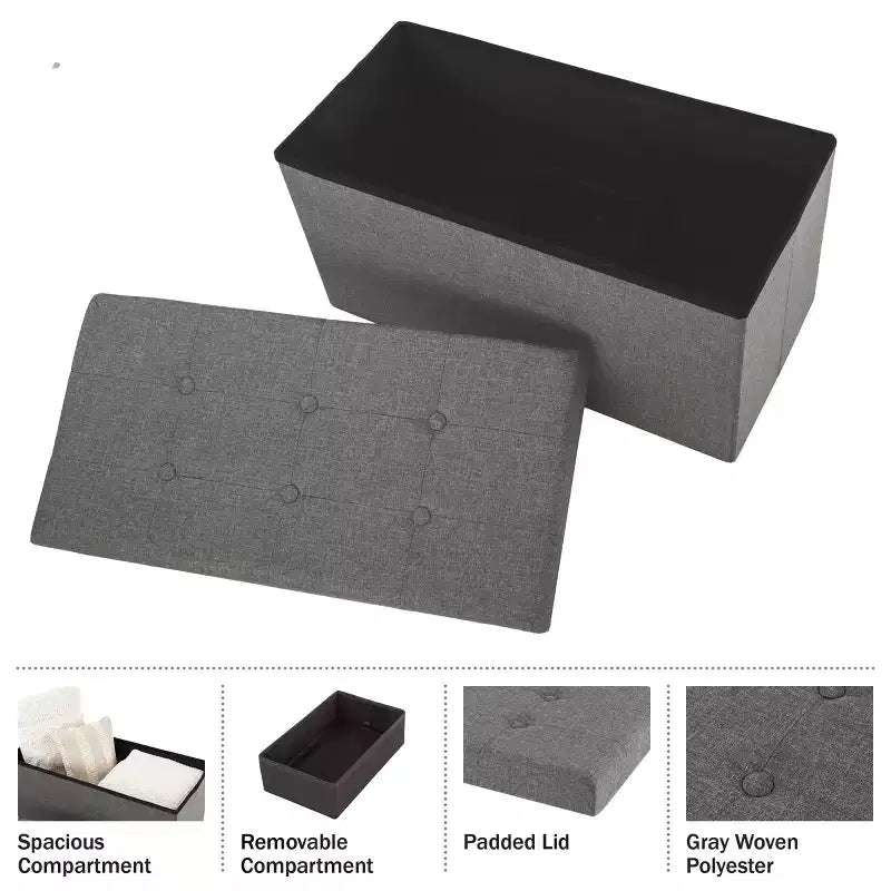 30-Inch Folding Storage Ottoman with Removable Bin