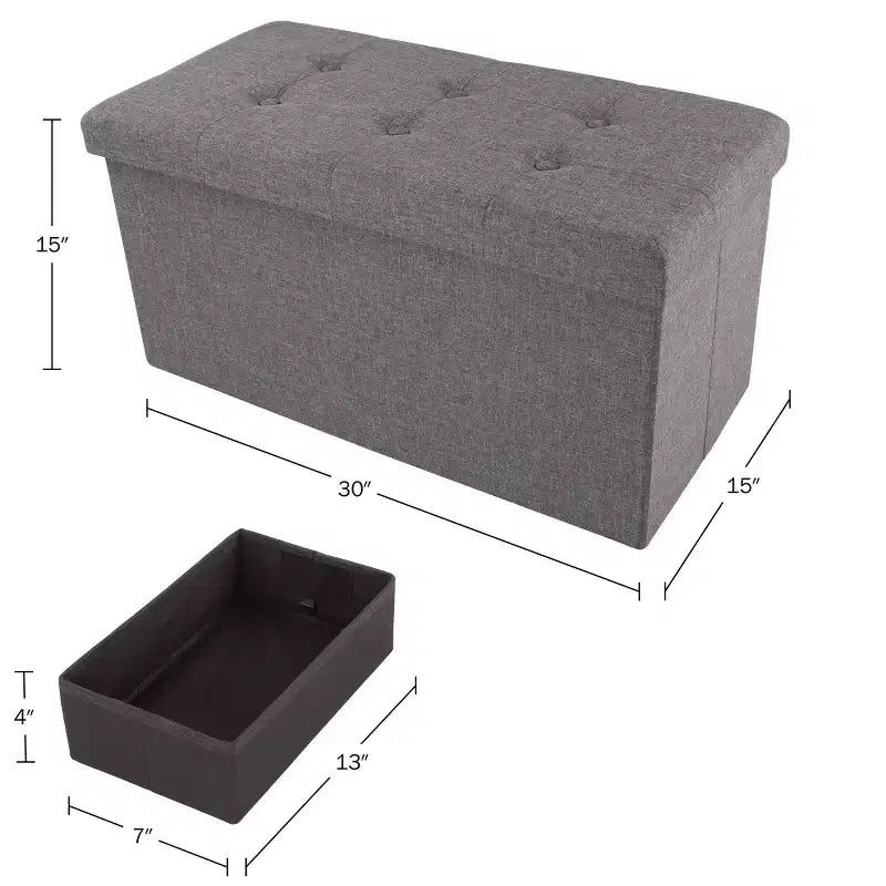 30-Inch Folding Storage Ottoman with Removable Bin