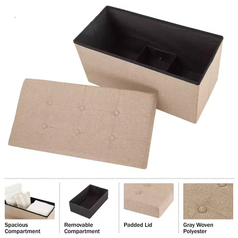 30-Inch Folding Storage Ottoman with Removable Bin