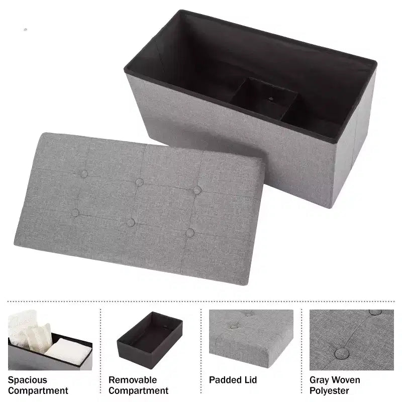30-Inch Folding Storage Ottoman with Removable Bin