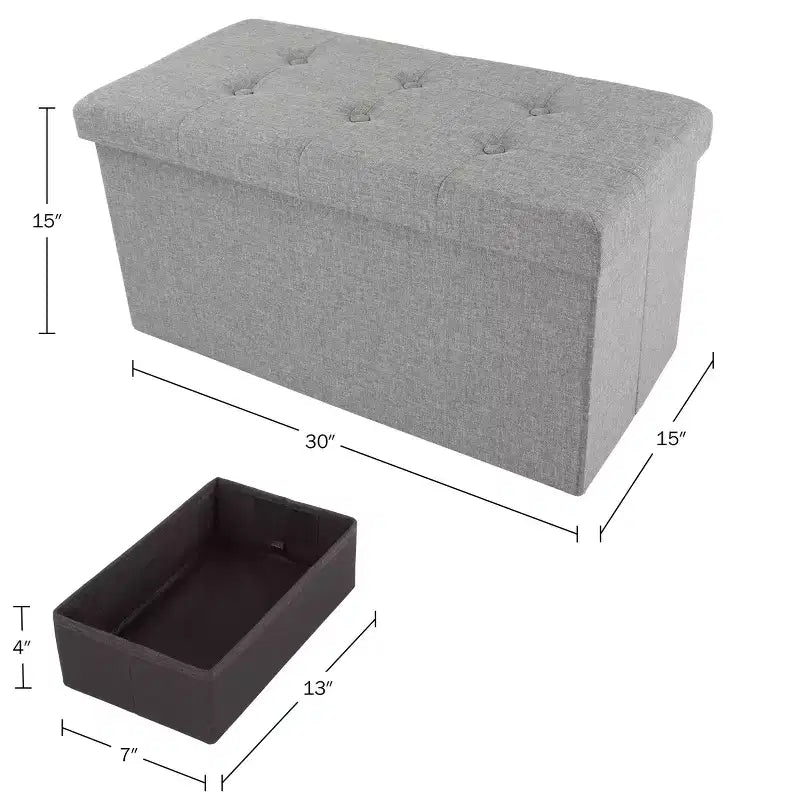 30-Inch Folding Storage Ottoman with Removable Bin