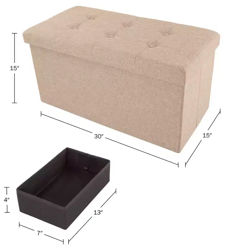30-Inch Folding Storage Ottoman with Removable Bin