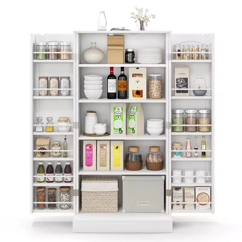 47.5" Kitchen Pantry Cabinet with Doors, Adjustable Shelves & Anti-Toppling Devices