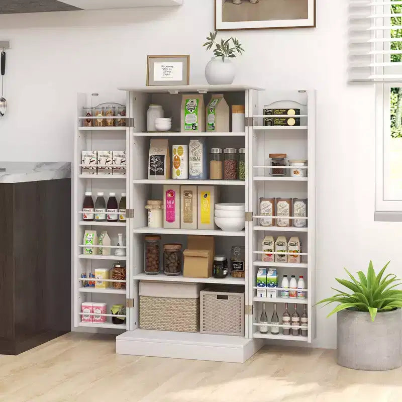 47.5" Kitchen Pantry Cabinet with Doors, Adjustable Shelves & Anti-Toppling Devices