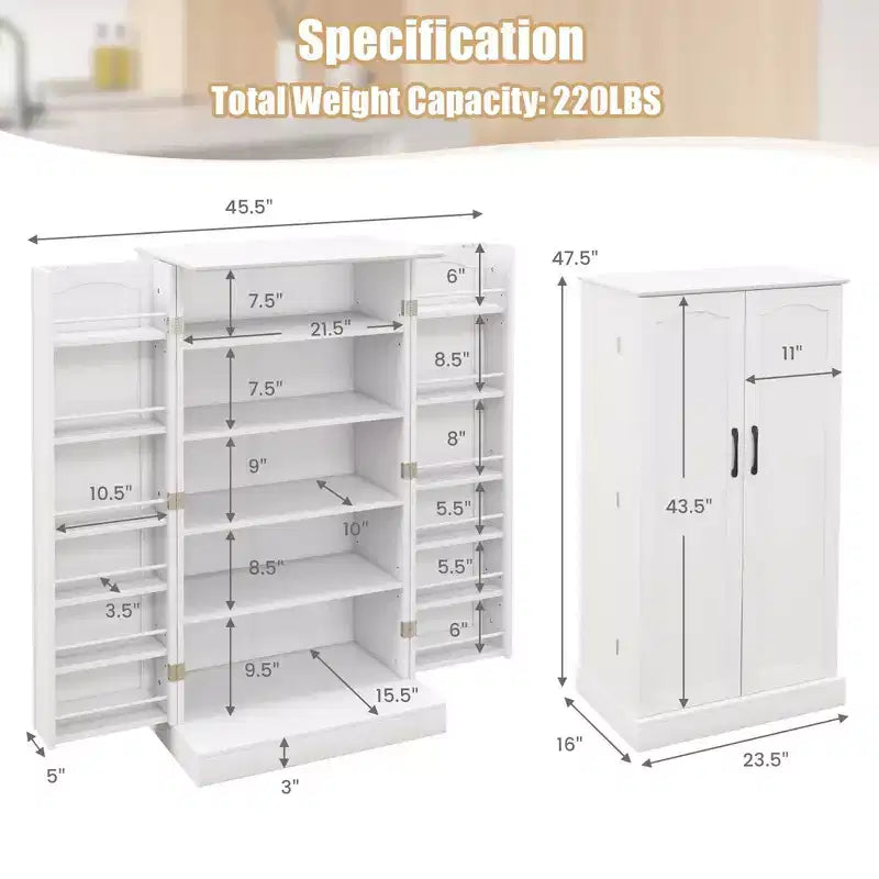 47.5" Kitchen Pantry Cabinet with Doors, Adjustable Shelves & Anti-Toppling Devices