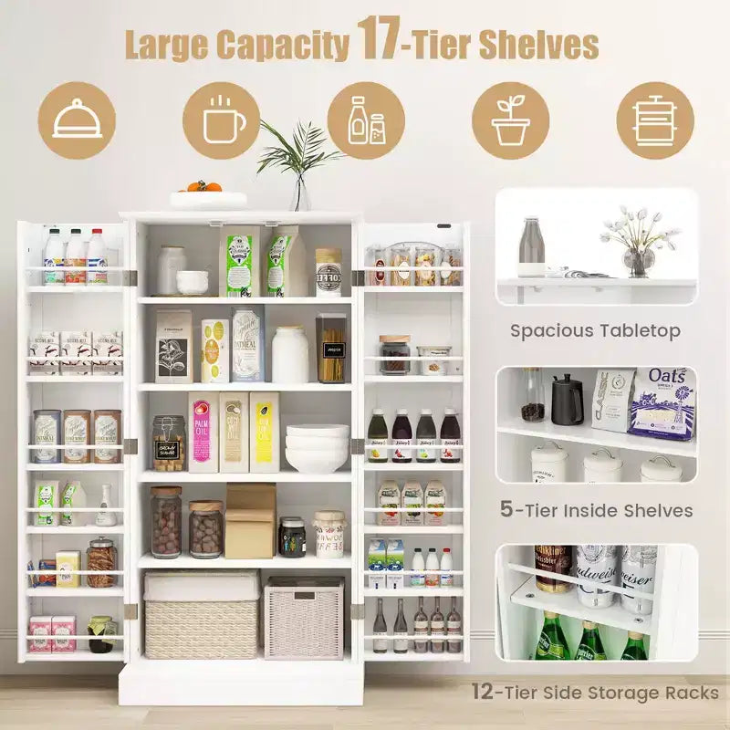 47.5" Kitchen Pantry Cabinet with Doors, Adjustable Shelves & Anti-Toppling Devices
