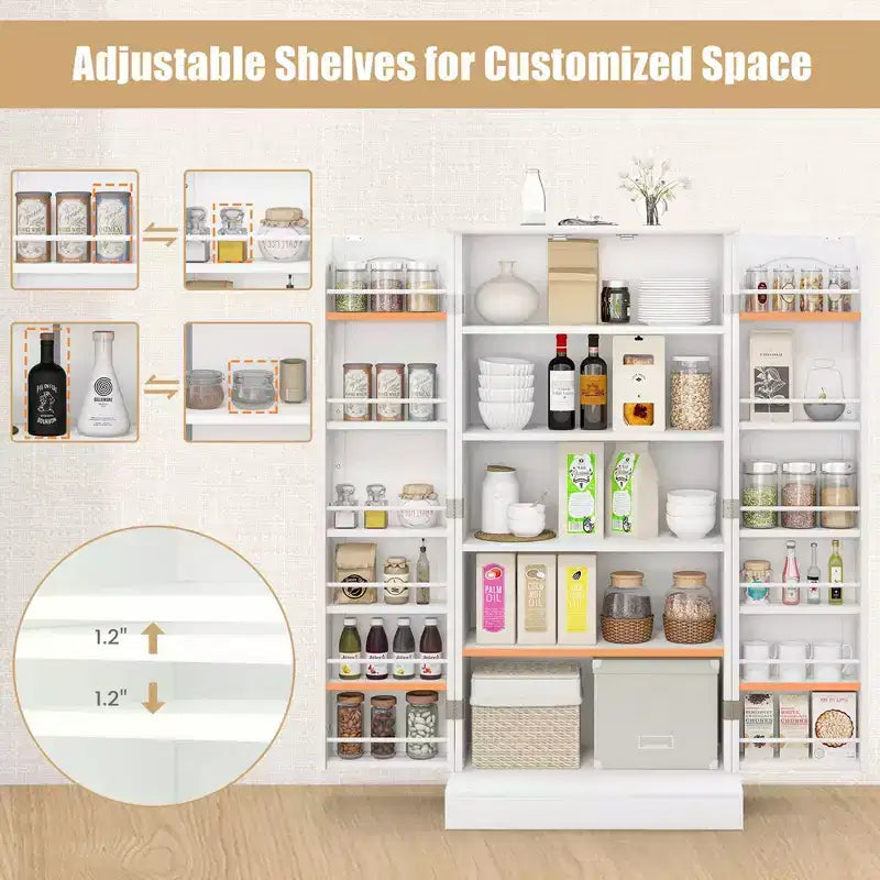 47.5" Kitchen Pantry Cabinet with Doors, Adjustable Shelves & Anti-Toppling Devices