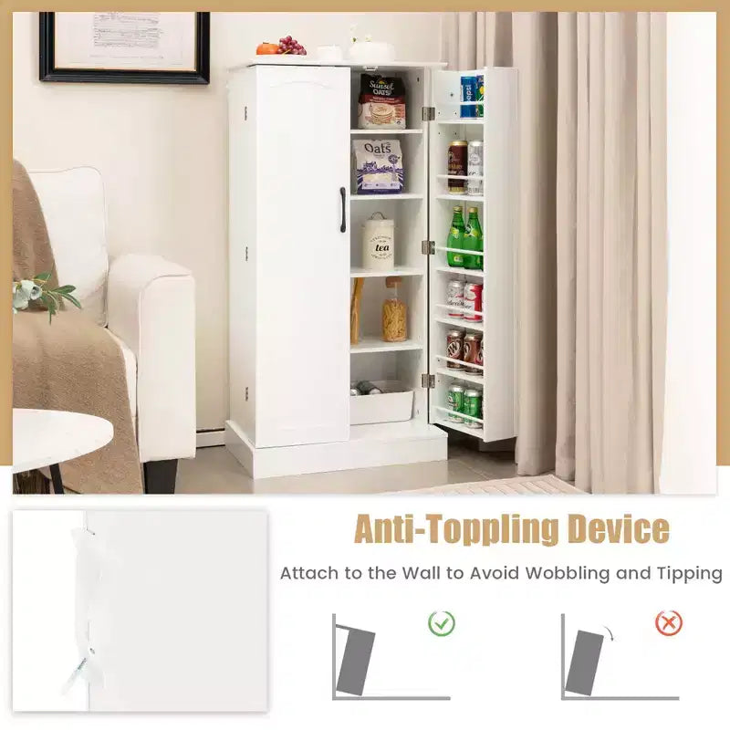47.5" Kitchen Pantry Cabinet with Doors, Adjustable Shelves & Anti-Toppling Devices